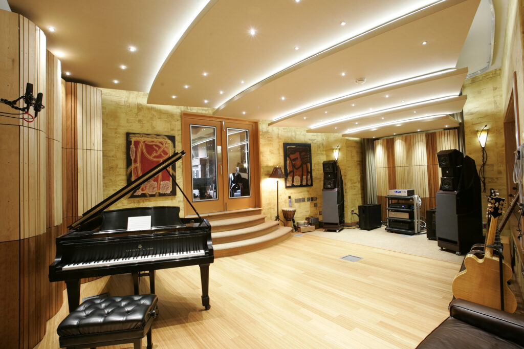 Contact page image of studio with instruments